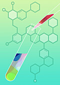 Pipetting chemicals into a test tube, illustration