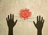 Coronavirus on catâ??s cradle strings, illustration