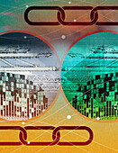 Supply chain links at container port, illustration