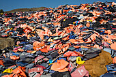 Life jackets used by refugees at a waste pit