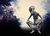 Crouching alien, illustration