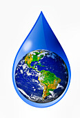Earth in a water droplet, illustration
