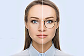 Woman with and without glasses