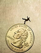 Man falling of a coin, illustration