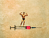 Bodybuilder on top of a molecule, illustration