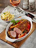 Peppercorn pork fillets with peppers