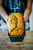 Healthy courgette bread in a loaf tin