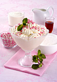 Frozen Yogurt with pink sugar pearls