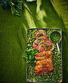 Rolled lamb leg with salsa verde stuffing