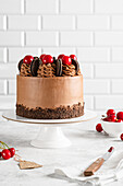 Chocolate cake with swirls, oreo cookes and cherries