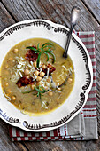 Chickpea soup with rosemary, chili and bacon