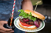 Bbq burger with red onion relish and blue cheese