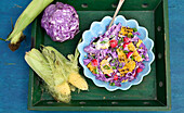 Grilled corn and red cabbage salad with lime dressing