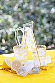 Water with lemon and flower ice cubes