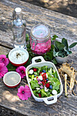 Berry-wild herb salad, malt tincture and spice mixture