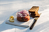 Veal tartare served with bread