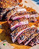 Grilled steak cut into strips