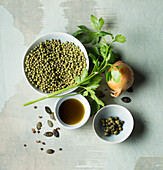 Ingredients for vegan mung bean salad