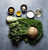Ingredients for vegan celeriac 'en Papilllote