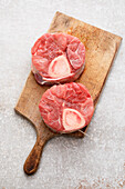 Ossobuco - raw slices of veal shank, tied in rounds