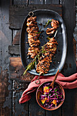 Grilled venison and juniper kebab