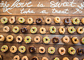 Donuts on wooden wall
