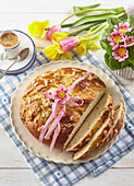 Sweet Easter bread with raisins and eggnog