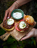 Grilled pork burger with cheese butter