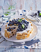 Blueberry no bake cake with biscuits