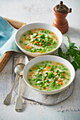 Risi e bisi soup (rice and peas soup)