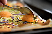 Asparagus pizza with roe
