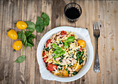 Linguine with cannellini, spinach, and tomato