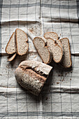 Grey bread, partly sliced