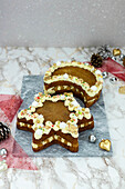 Christmas nougat marzipan cakes in star and moon shapes