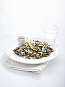 Lentil and apple salad with walnuts and blue cheese
