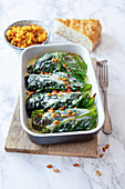 Savoy cabbage rolls filled with bulgur wheat