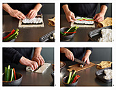 Preparing Sushi with vegetable filling