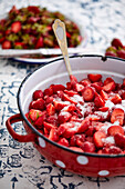 Chopped strawberries with sugar for jam