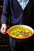 Golden Soup with Sea bass fillet and Sichuan cucumber (China)