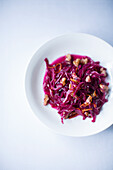 Red cabbage with orange zest and walnuts, vegan