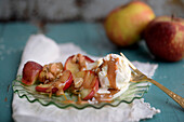 Thyme-fried apples with sweet-salted caramel cream