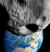 Asteroid approaching Earth, illustration