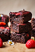 Homemade Strawberry Brownies in cubes