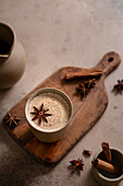 Spiced chai latte with star anise and cinnamon