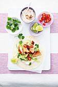 Tacos with grilled salmon and chipotle lime yogurt