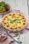 Spring quiche with asparagus and cherry tomatoes