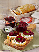 Pickled beetroot with cream cheese on bread