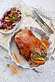 Roast duck with orange and rosemary