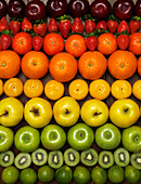 Various kinds of fruit in rows