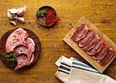 Raw Iberian pork cuts